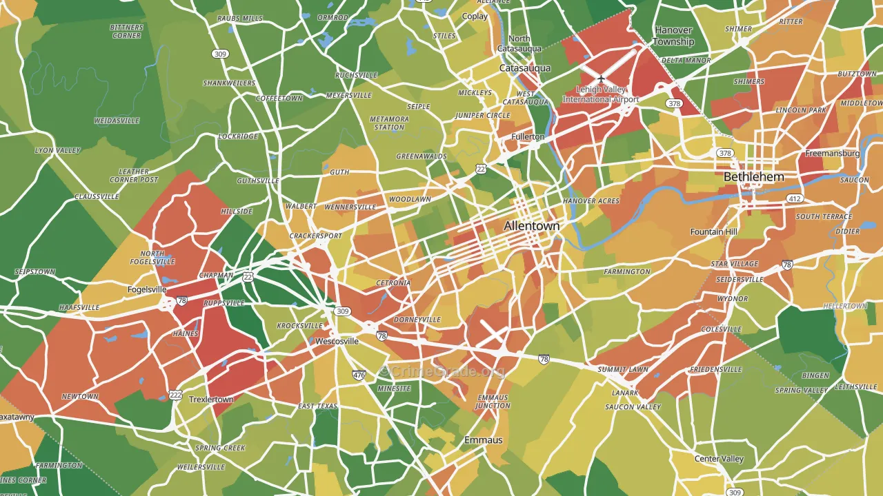 Lehigh County, PA Map of Drug-Related Crime Rates