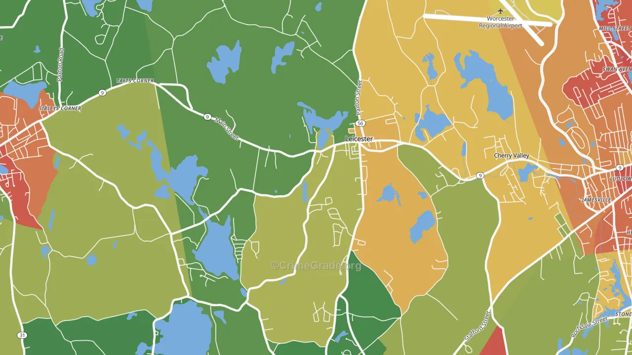 Leicester, MA Map of Drug-Related Crime Rates