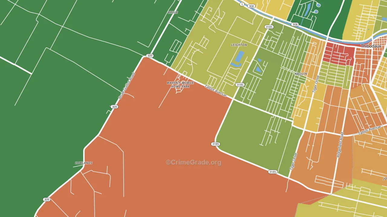 Leighton, LA Map of Drug-Related Crime Rates
