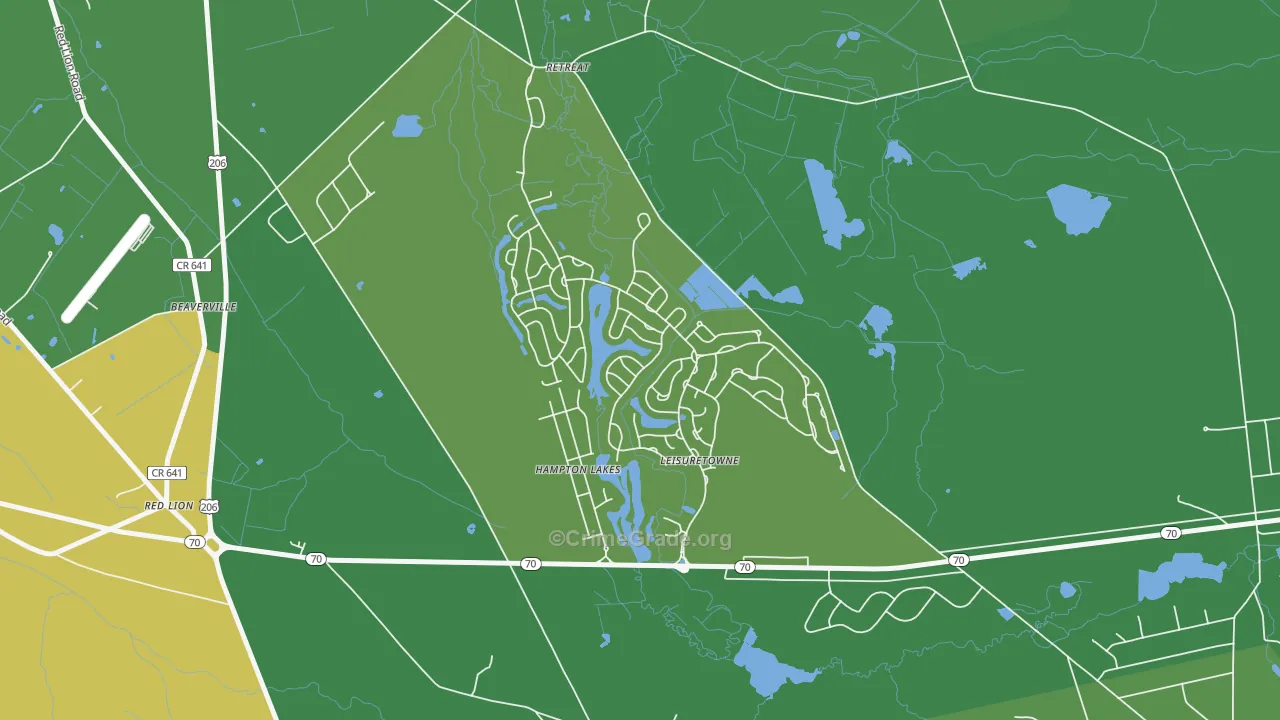 Leisuretowne, NJ Map of Drug-Related Crime Rates