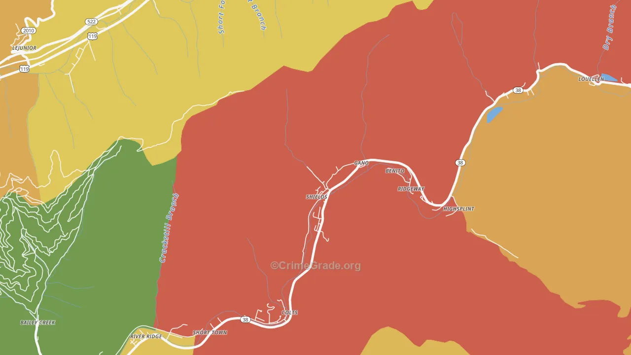 Lejunior, KY Map of Drug-Related Crime Rates