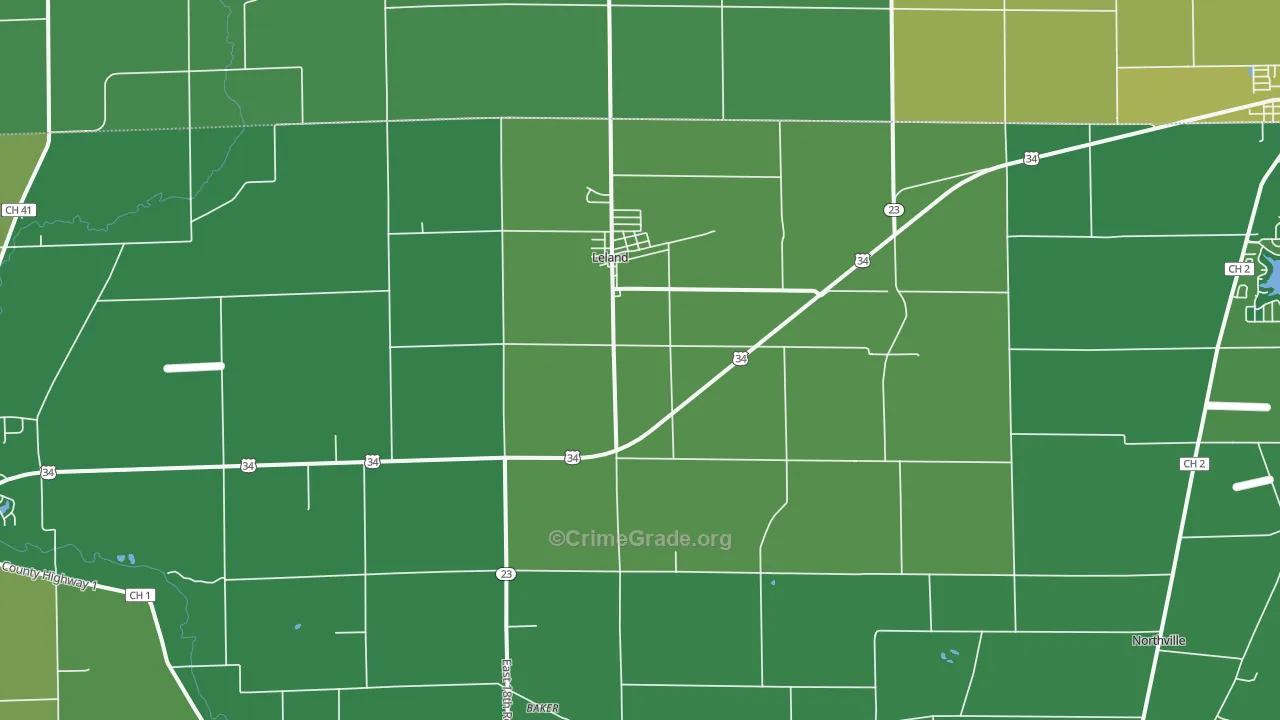 Leland, IL Map of Drug-Related Crime Rates