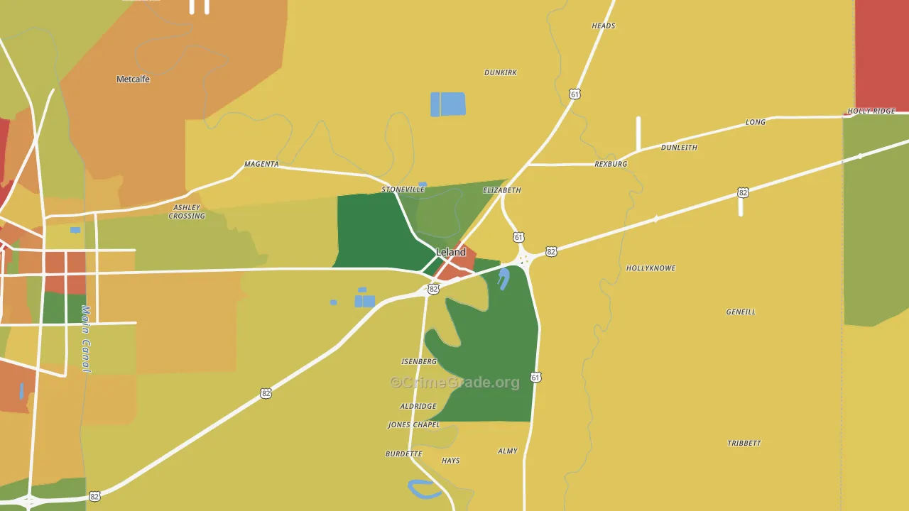 Leland, MS Map of Drug-Related Crime Rates