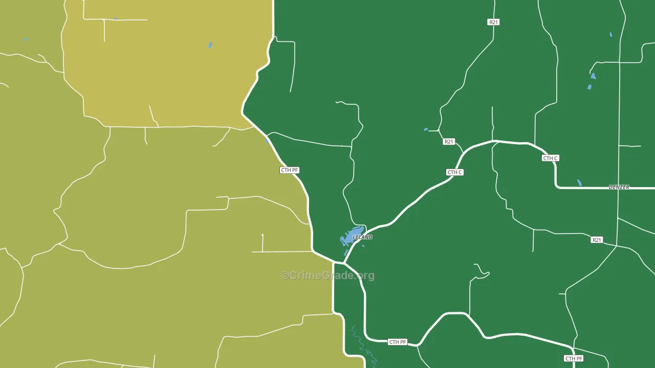 Leland, WI Map of Drug-Related Crime Rates