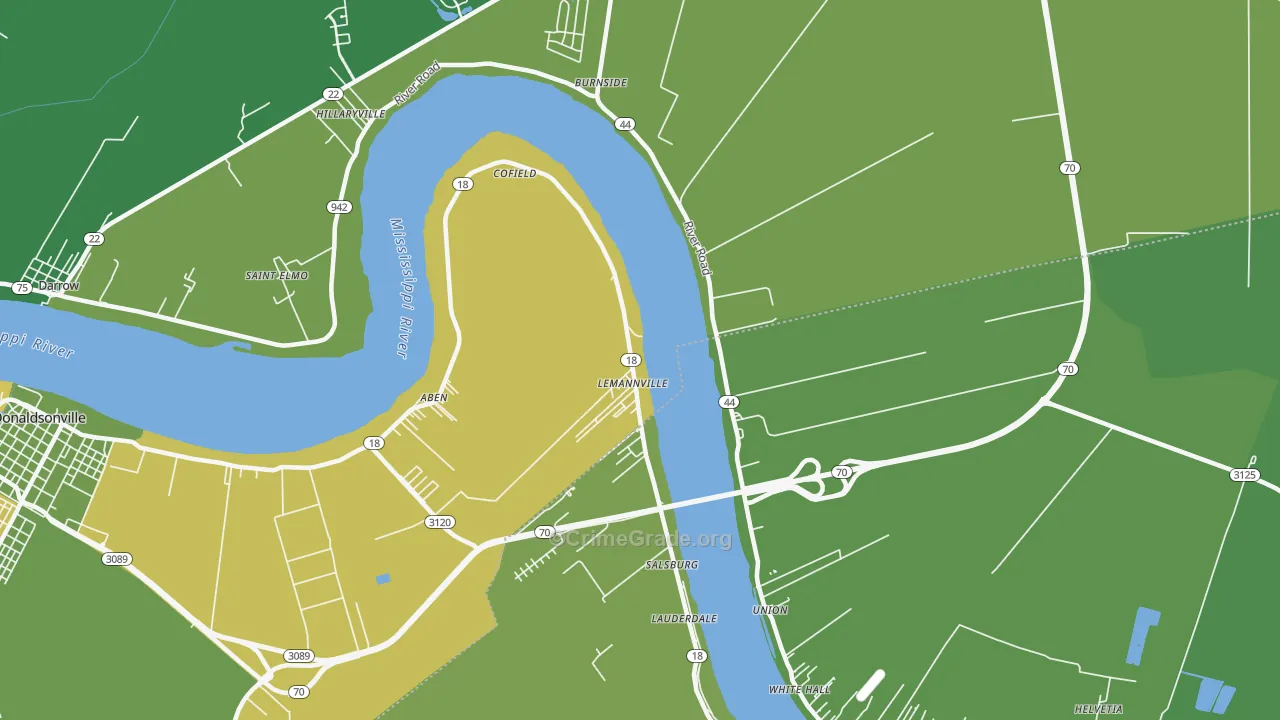 Lemannville, LA Map of Drug-Related Crime Rates