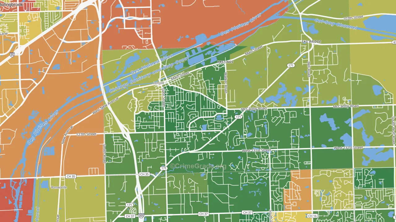 Lemont, IL Map of Drug-Related Crime Rates