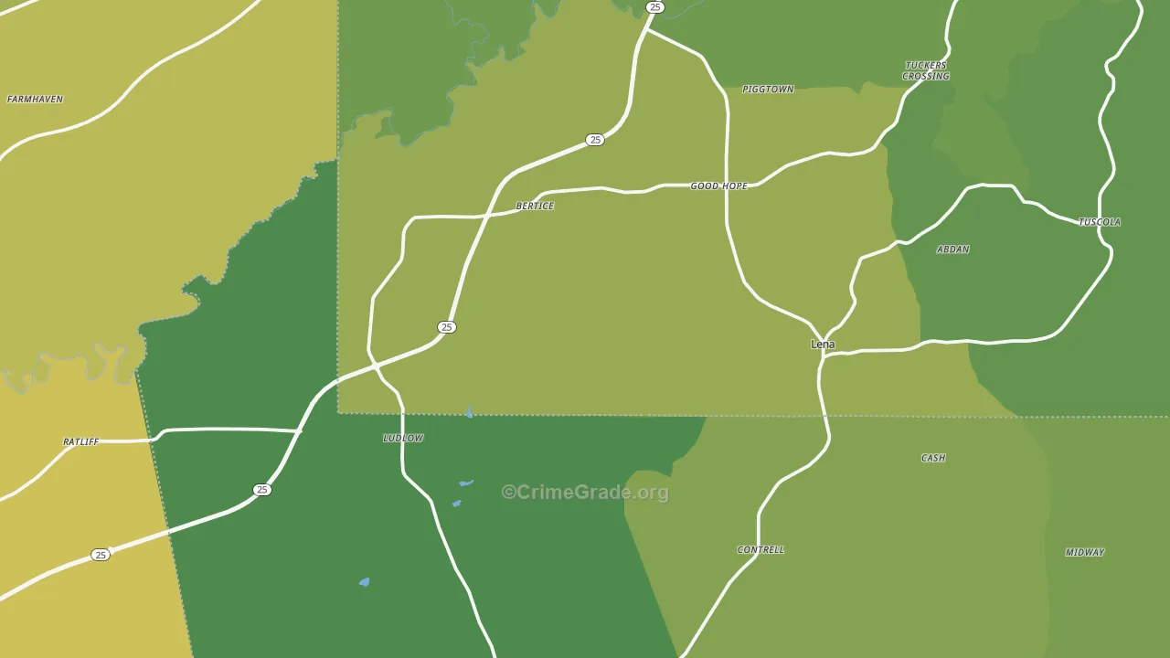 Lena, MS Map of Drug-Related Crime Rates