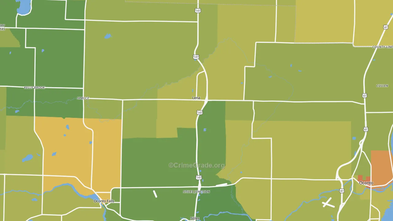 Lena, WI Map of Drug-Related Crime Rates