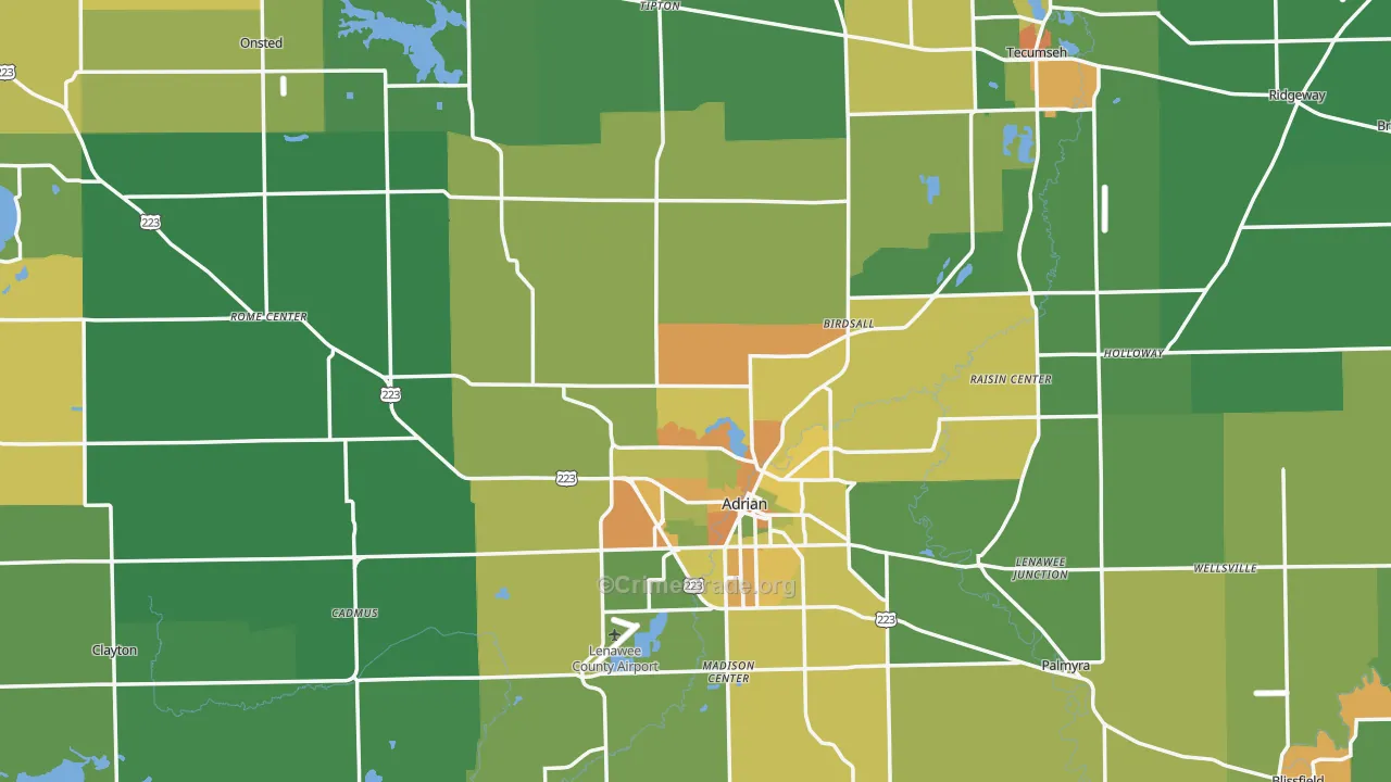 Lenawee County, MI Map of Drug-Related Crime Rates