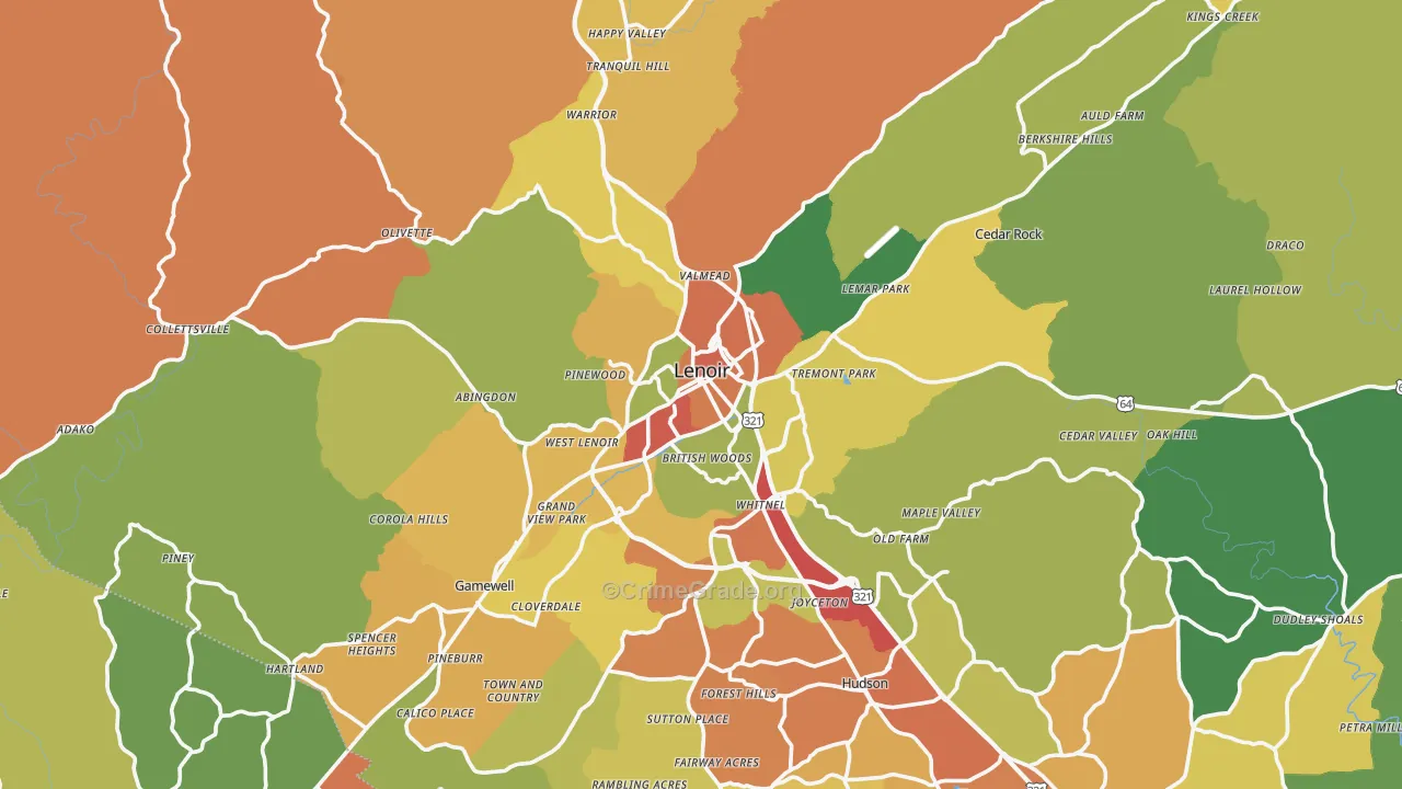 Lenoir, NC Map of Drug-Related Crime Rates