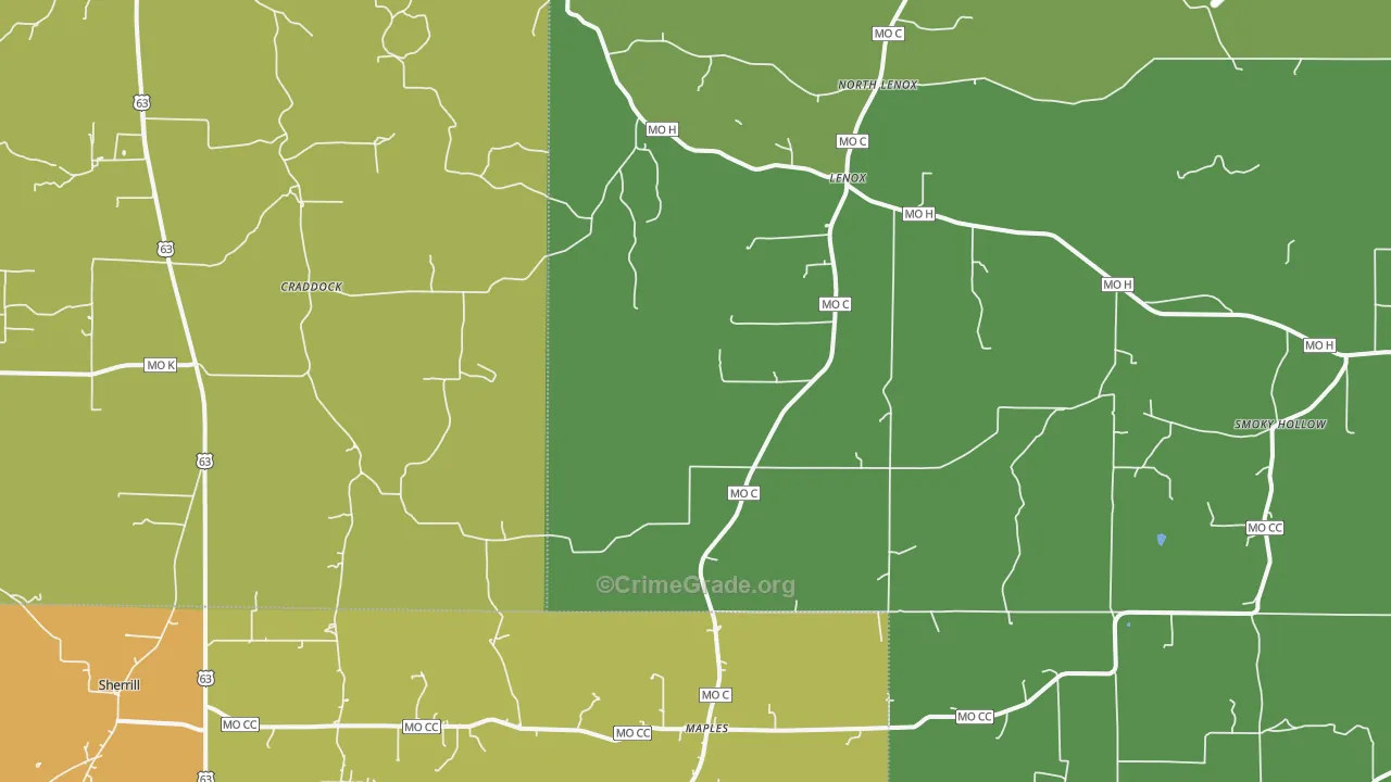 Lenox, MO Map of Drug-Related Crime Rates