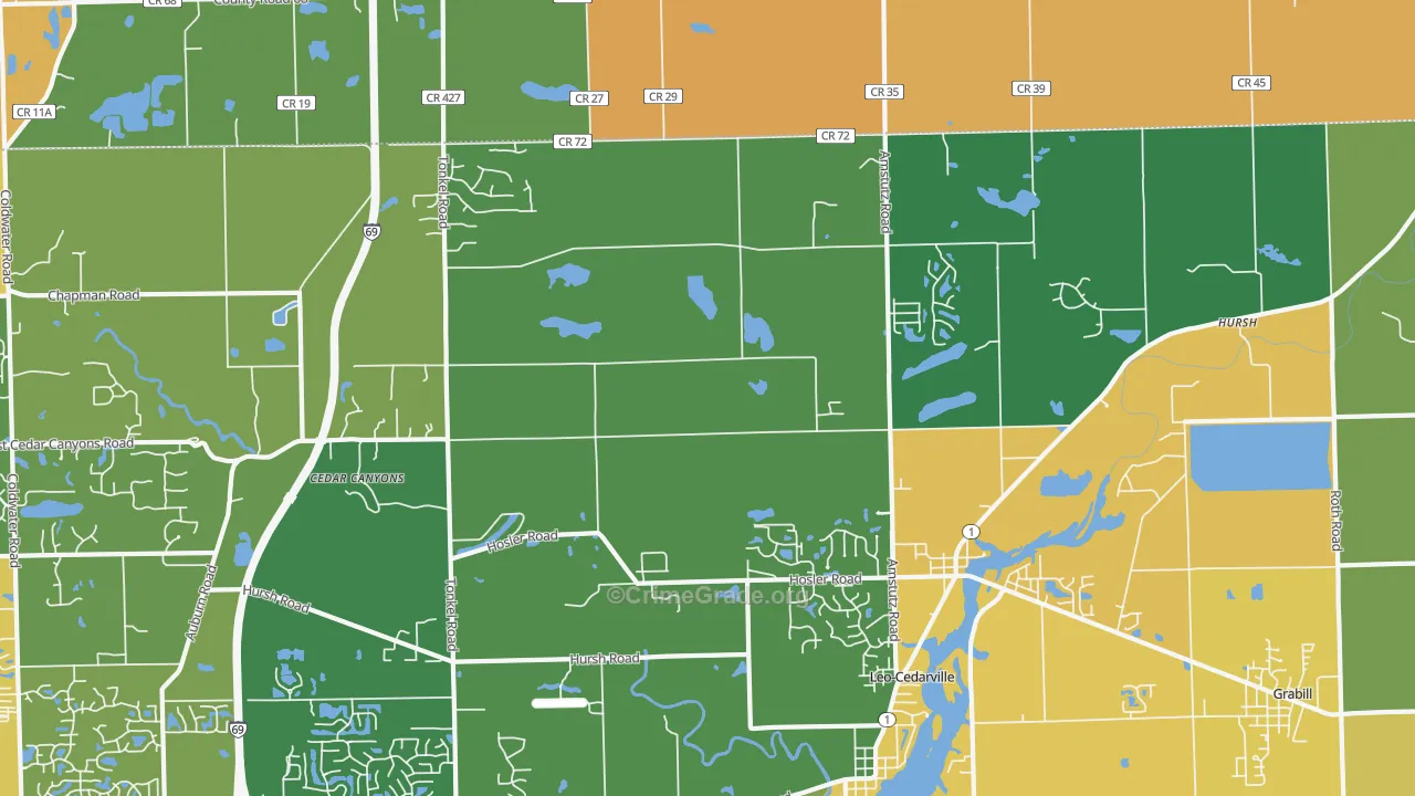 Leo, IN Map of Drug-Related Crime Rates