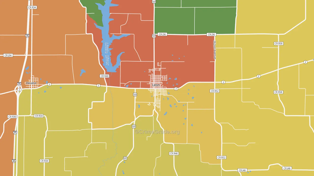 Leon, IA Map of Drug-Related Crime Rates
