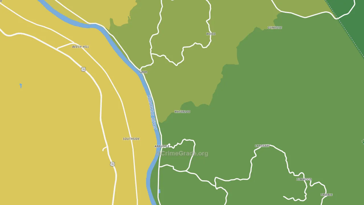 Leon, WV Map of Drug-Related Crime Rates