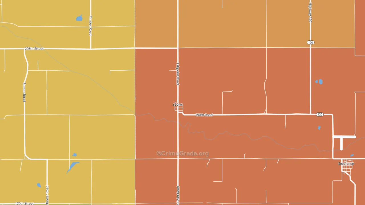 Leona, KS Map of Drug-Related Crime Rates