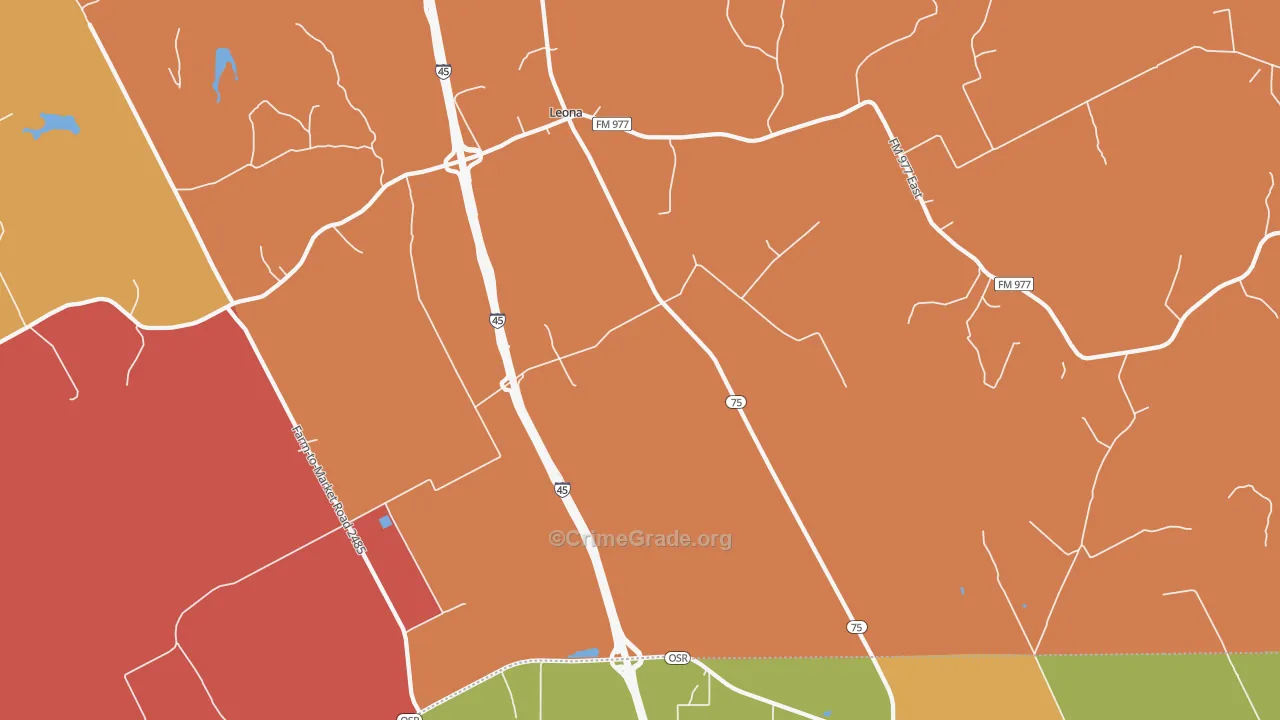Leona, TX Map of Drug-Related Crime Rates