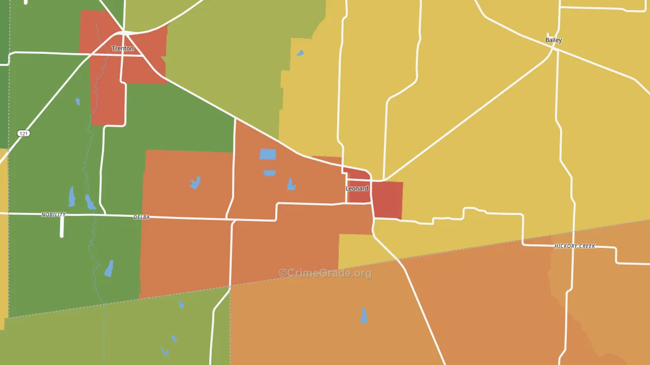 Leonard, TX Map of Drug-Related Crime Rates