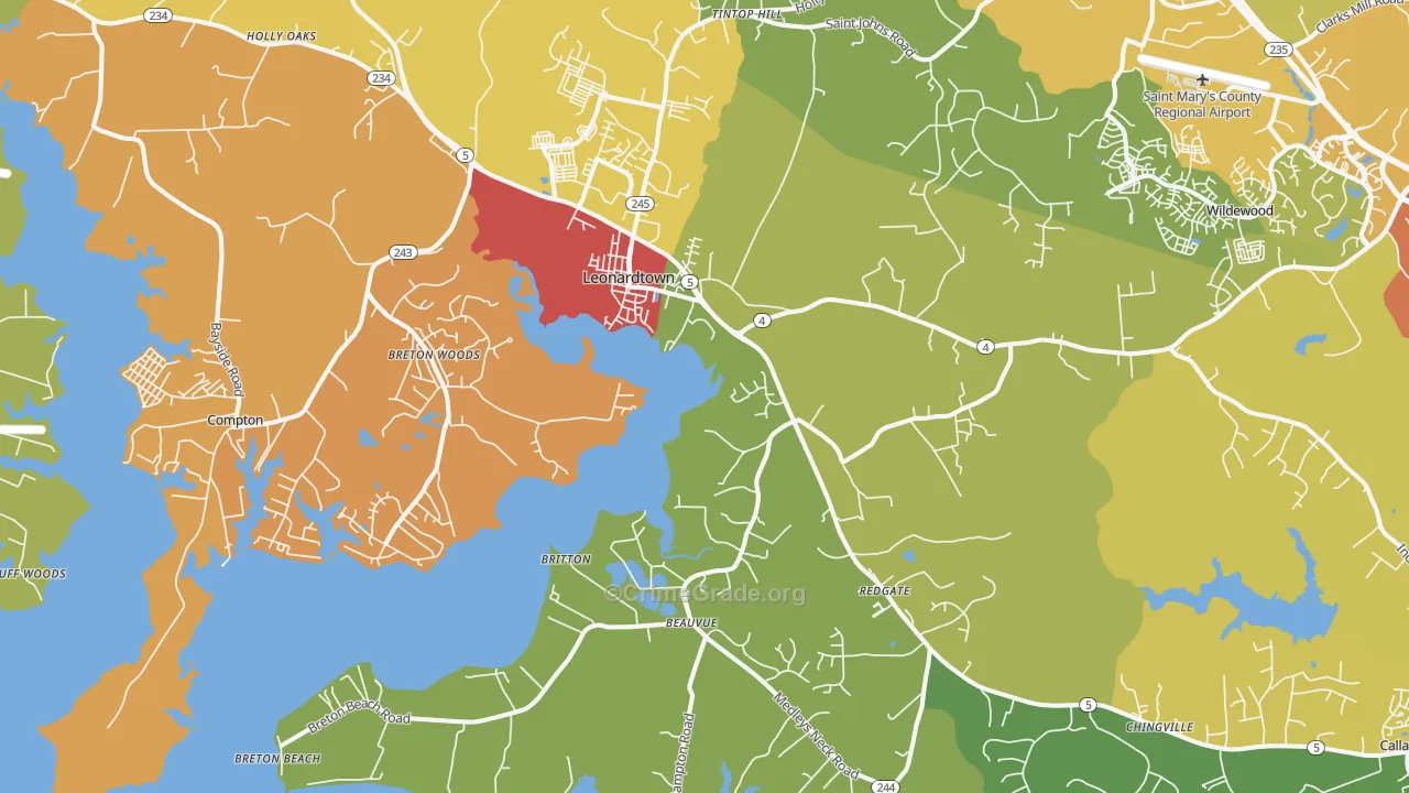 Leonardtown, MD Map of Drug-Related Crime Rates