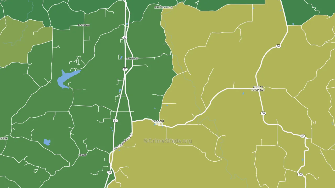 Leopold, IN Map of Drug-Related Crime Rates