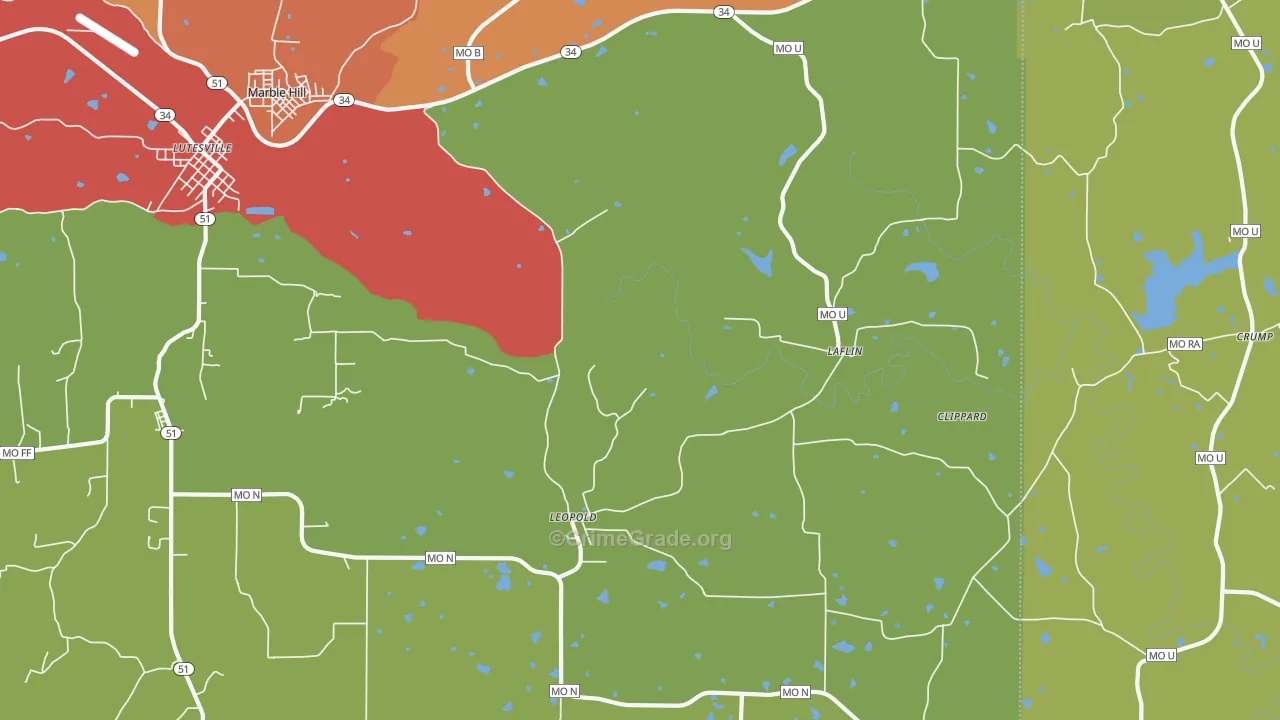 Leopold, MO Map of Drug-Related Crime Rates