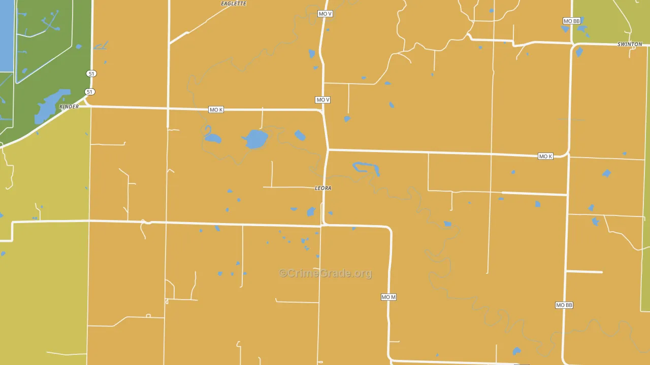 Leora, MO Map of Drug-Related Crime Rates
