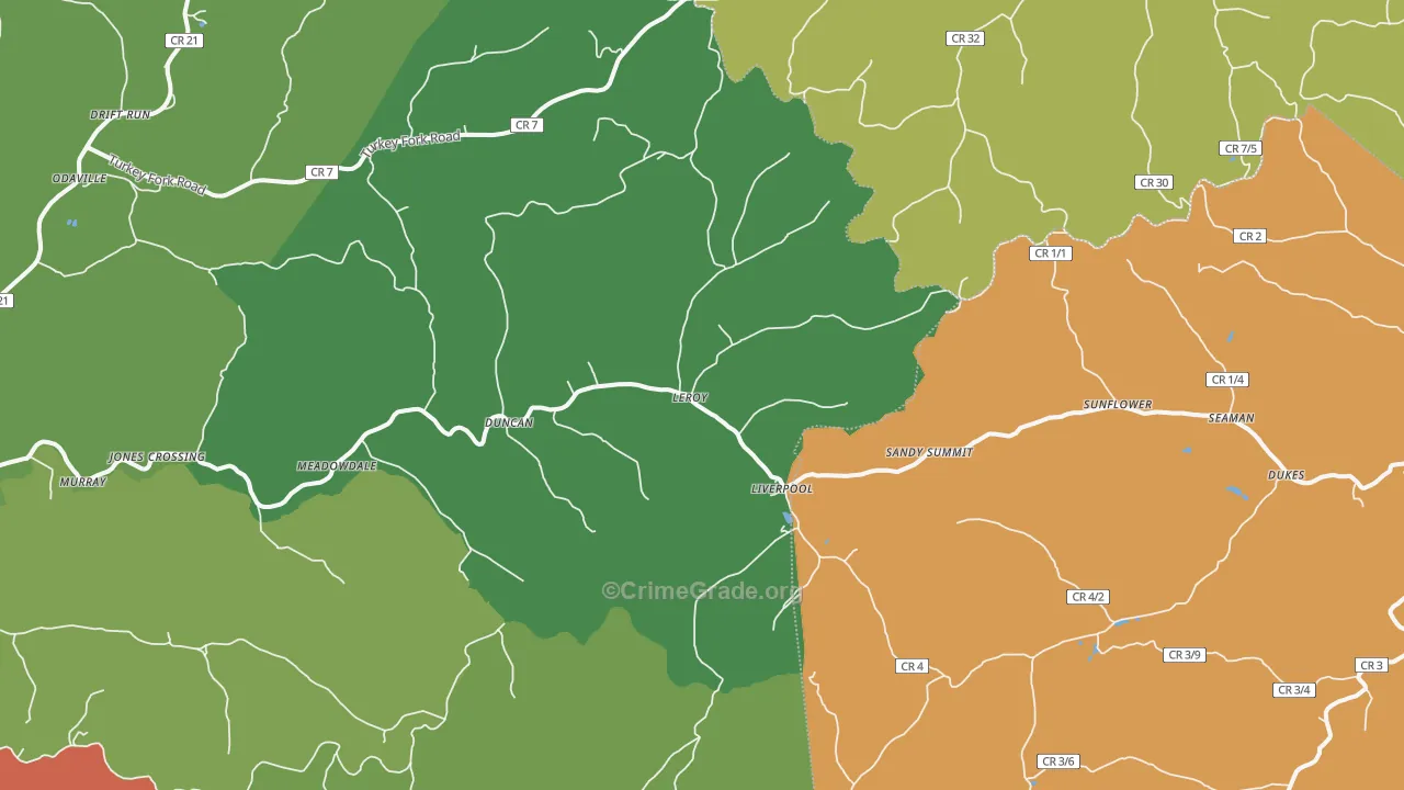 Leroy, WV Map of Drug-Related Crime Rates