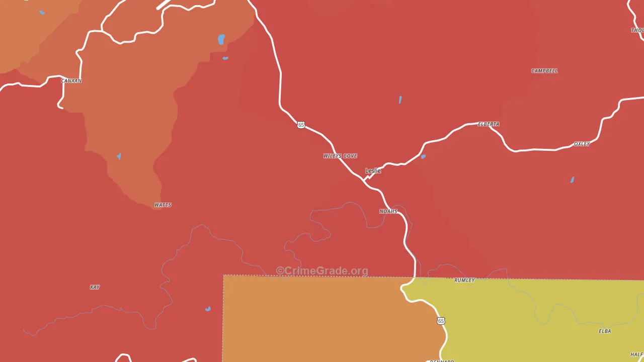 Leslie, AR Map of Drug-Related Crime Rates