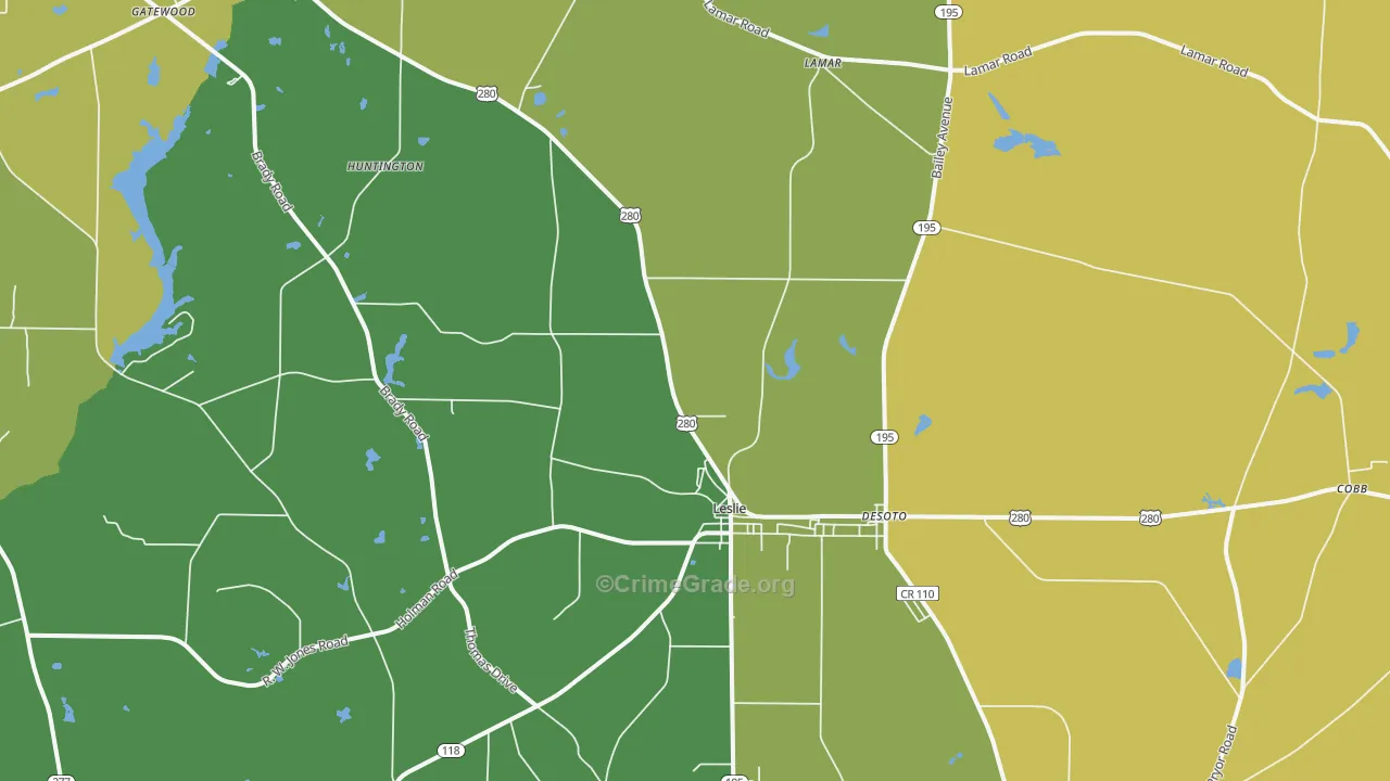 Leslie, GA Map of Drug-Related Crime Rates