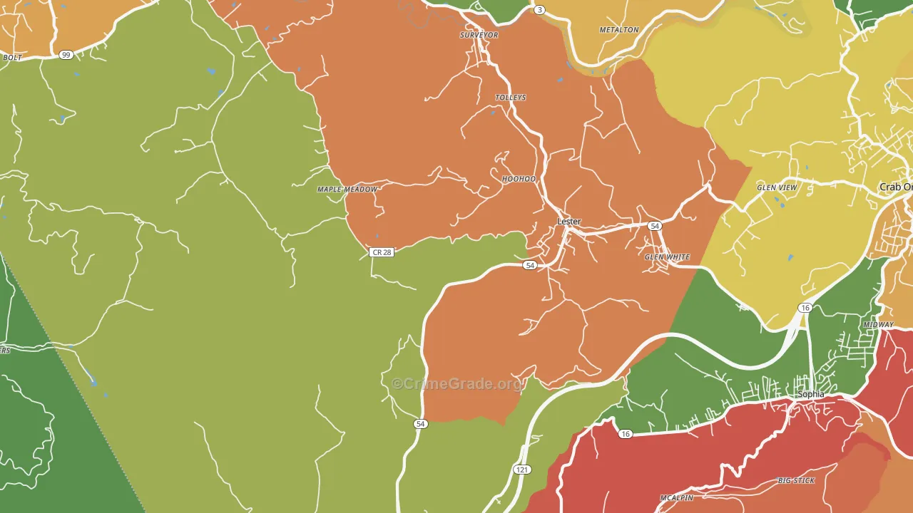 Lester, WV Map of Drug-Related Crime Rates