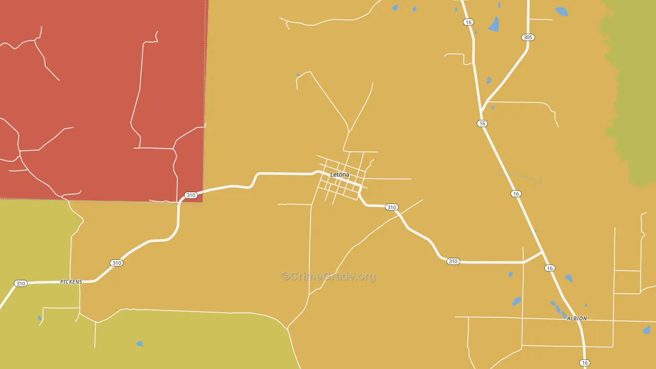 Letona, AR Map of Drug-Related Crime Rates