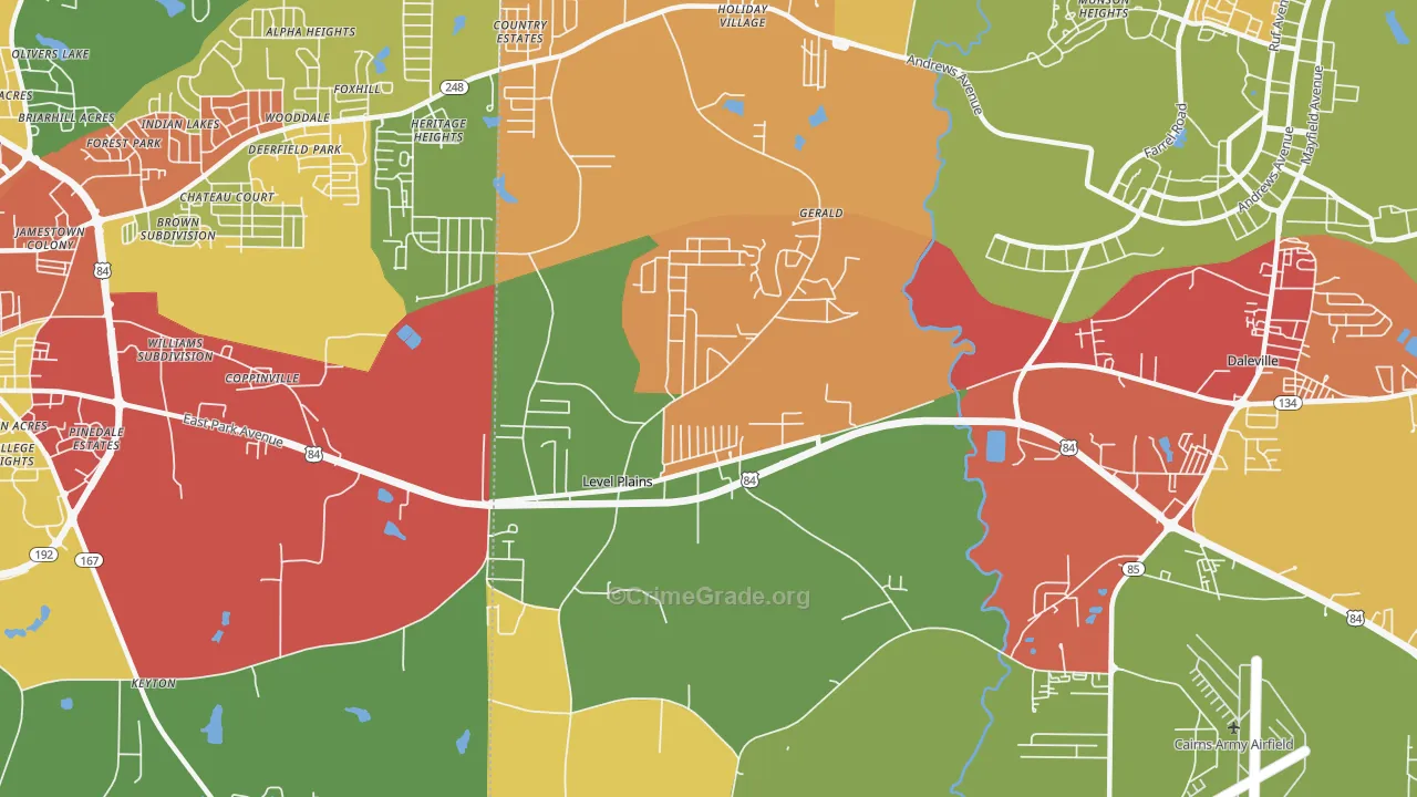 Level Plains, AL Map of Drug-Related Crime Rates