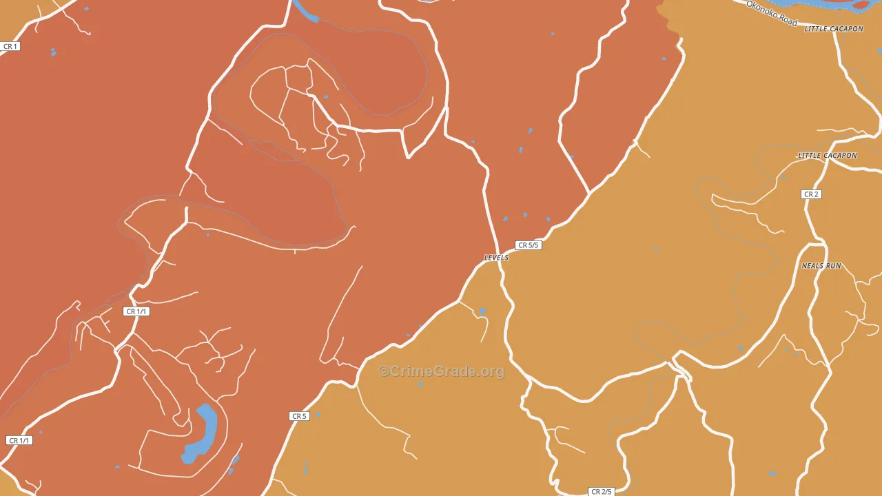 Levels, WV Map of Drug-Related Crime Rates