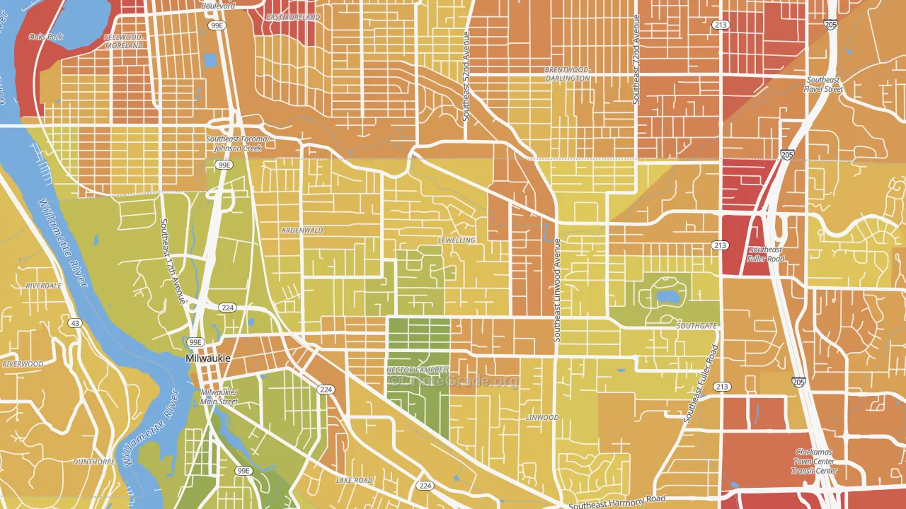 Lewelling, Milwaukie, OR Map of Drug-Related Crime Rates