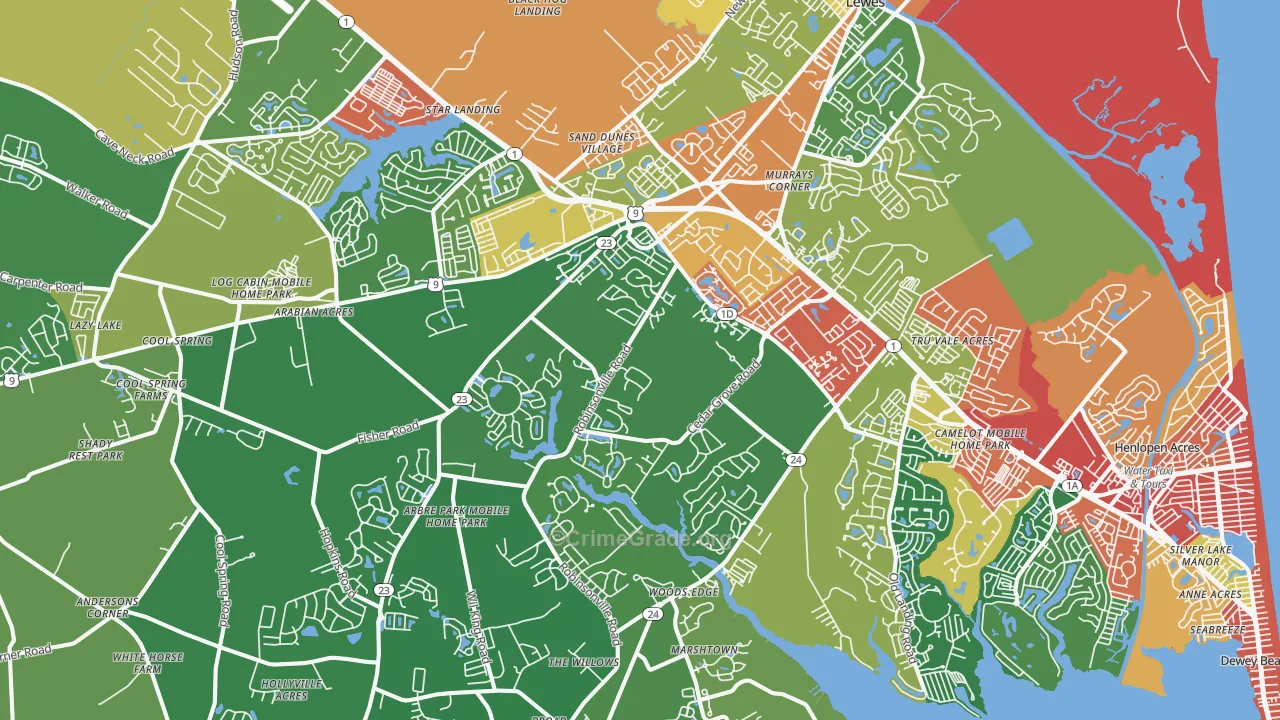Lewes, DE Map of Drug-Related Crime Rates