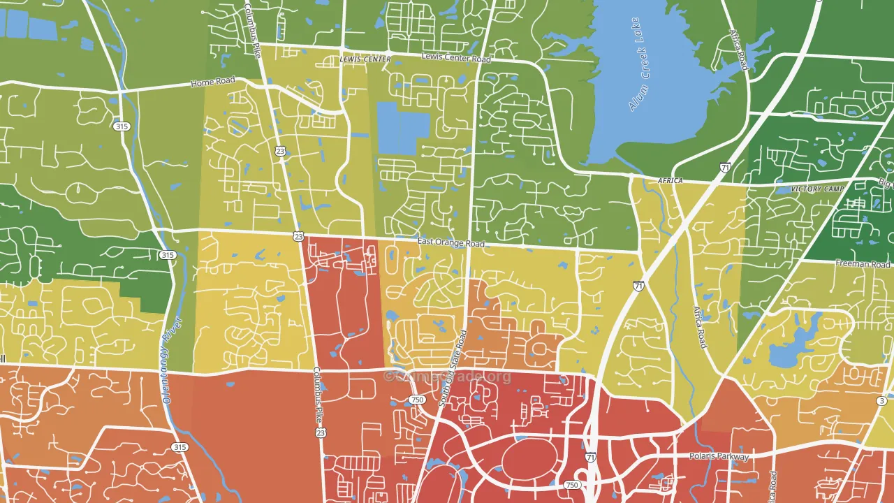 Lewis Center, OH Map of Drug-Related Crime Rates