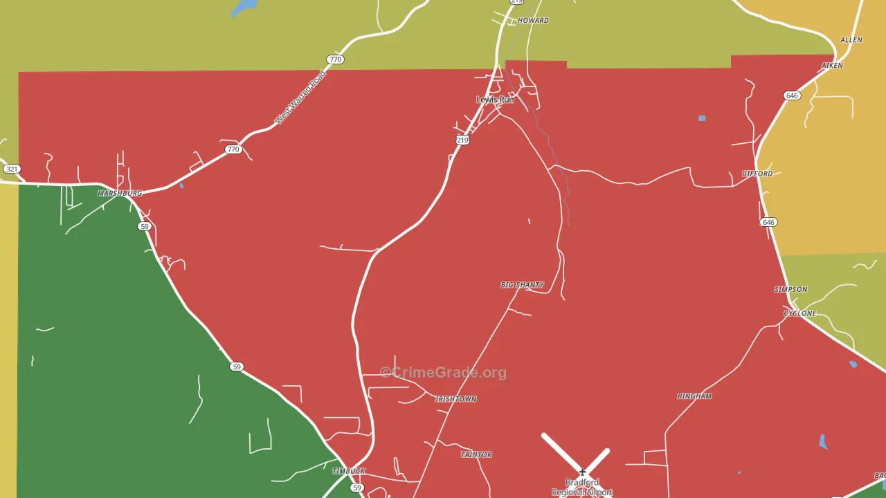Lewis Run, PA Map of Drug-Related Crime Rates