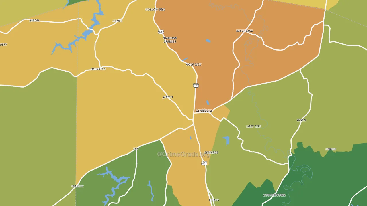 Lewisburg, KY Map of Drug-Related Crime Rates