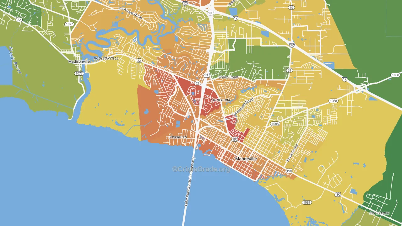 Lewisburg, LA Map of Drug-Related Crime Rates