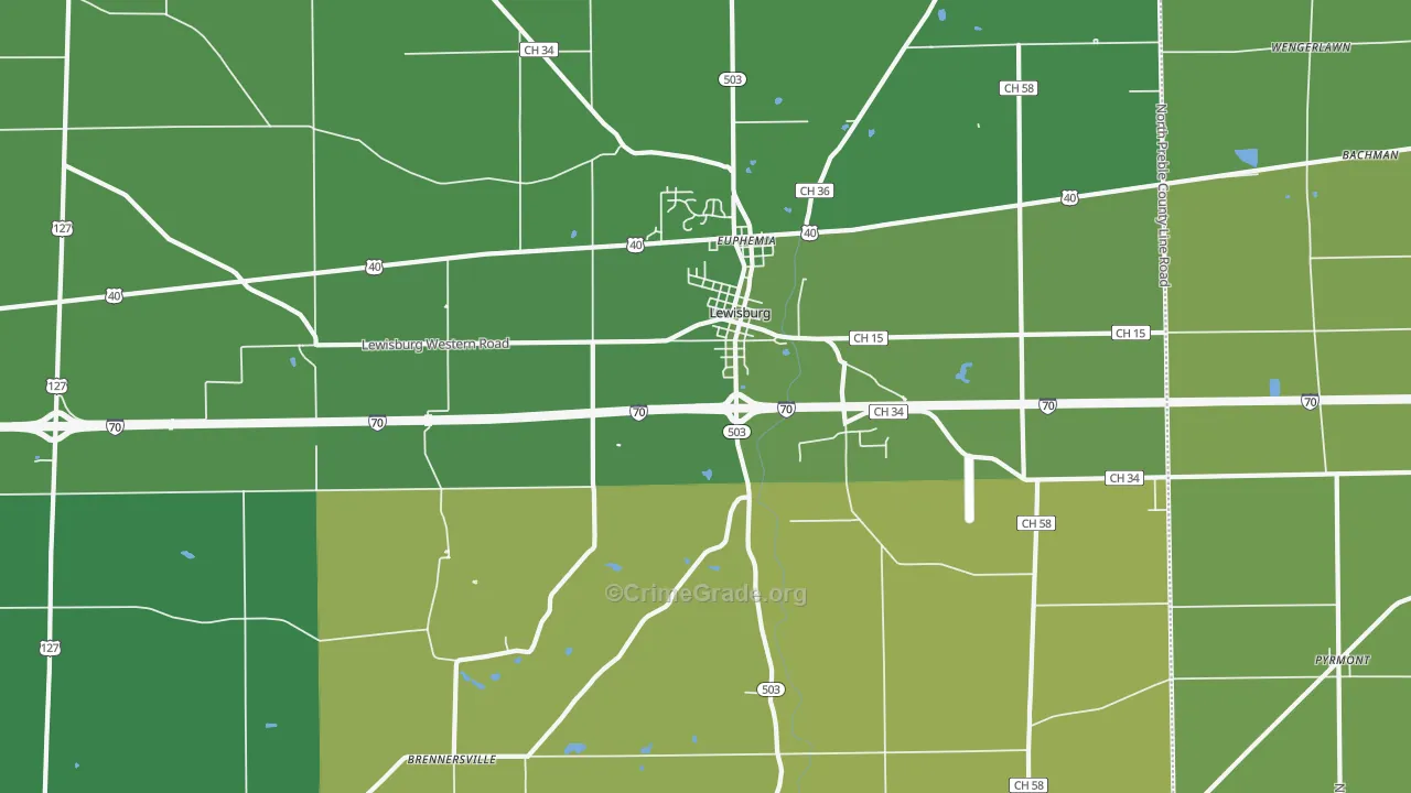 Lewisburg, OH Map of Drug-Related Crime Rates