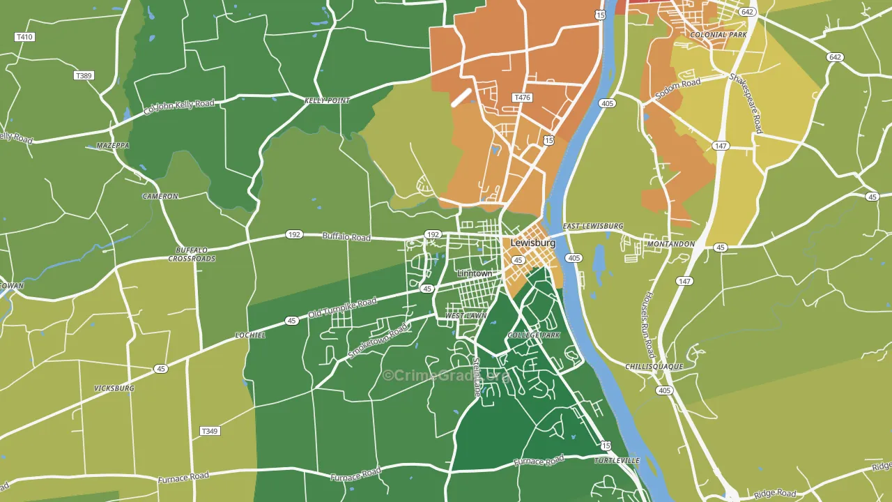 Lewisburg, PA Map of Drug-Related Crime Rates
