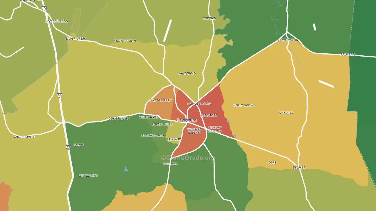 Lewisburg, TN Map of Drug-Related Crime Rates