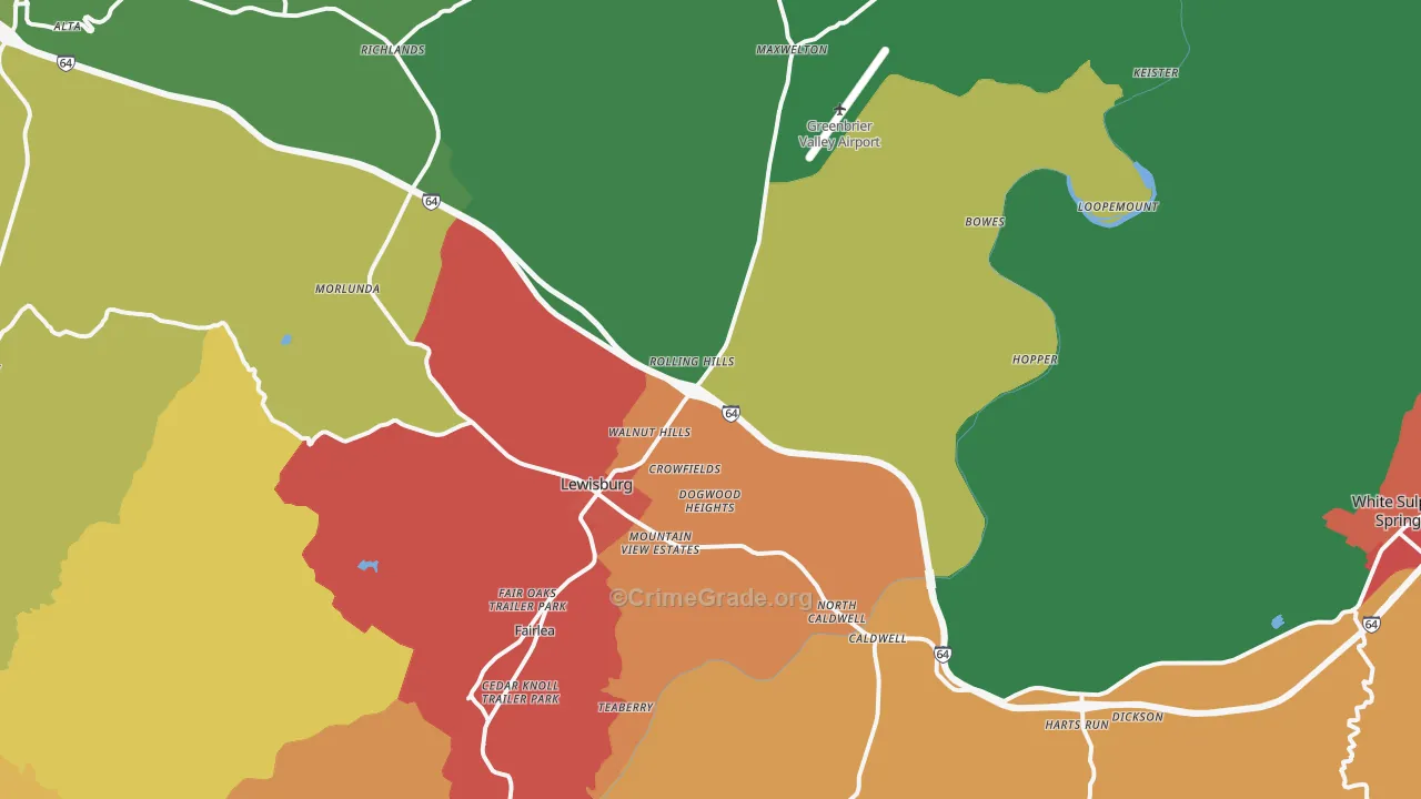 Lewisburg, WV Map of Drug-Related Crime Rates