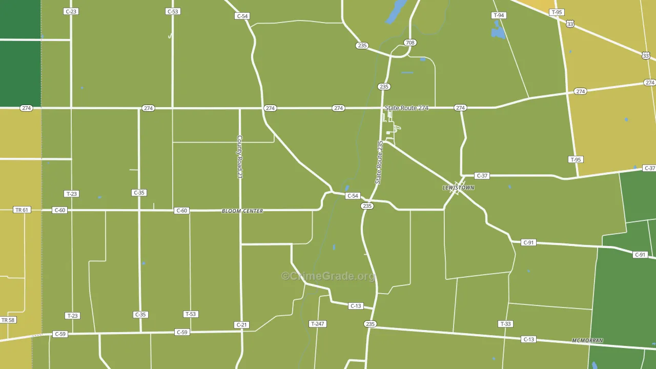 Lewistown, OH Map of Drug-Related Crime Rates