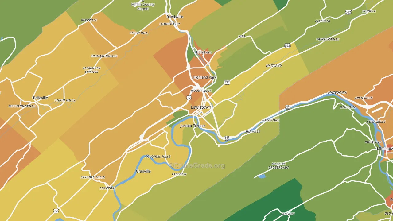 Lewistown, PA Map of Drug-Related Crime Rates
