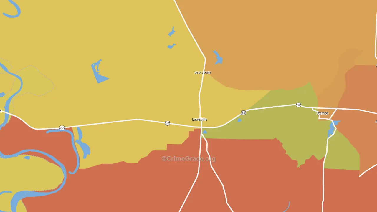 Lewisville, AR Map of Drug-Related Crime Rates