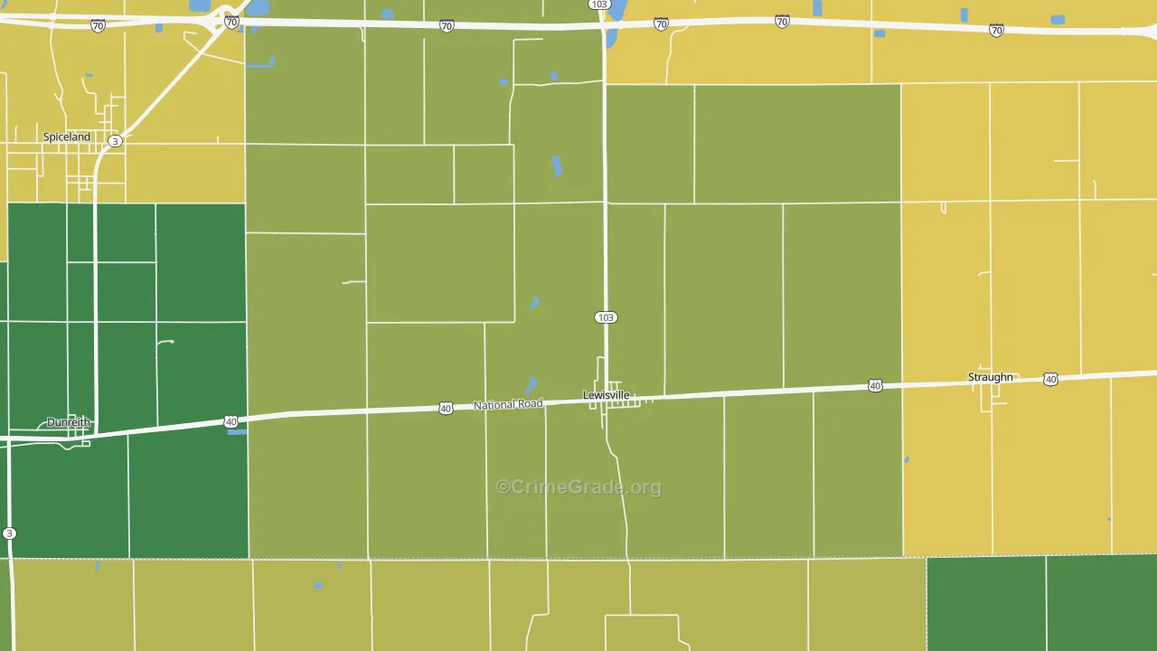 Lewisville, IN Map of Drug-Related Crime Rates