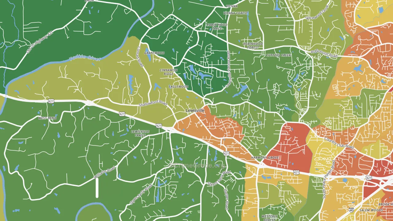 Lewisville, NC Map of Drug-Related Crime Rates