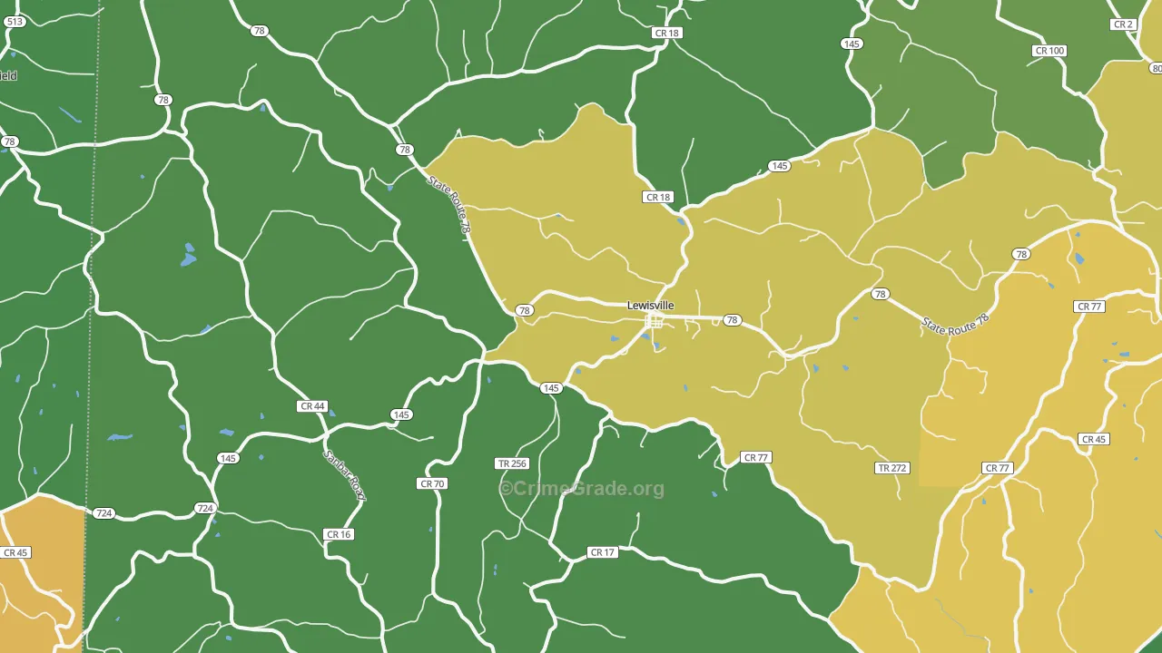 Lewisville, OH Map of Drug-Related Crime Rates