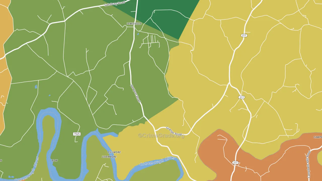 Lewisville, PA Map of Drug-Related Crime Rates