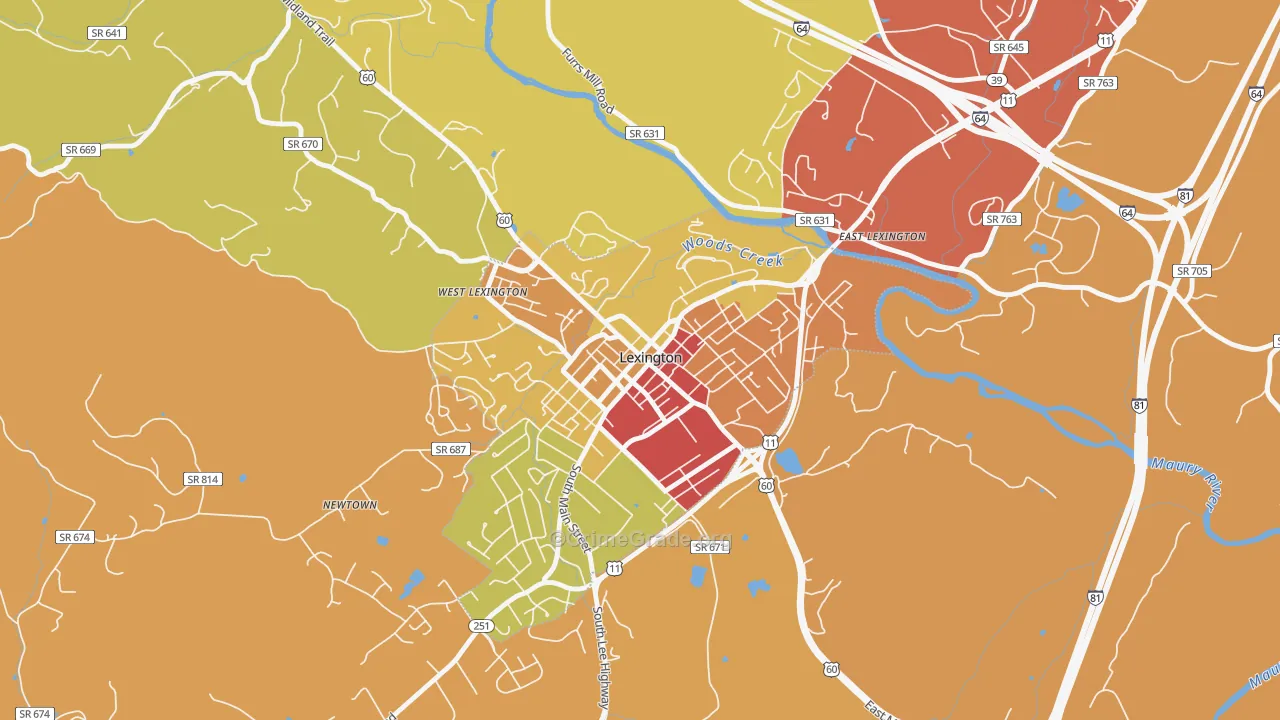 Lexington City, VA Map of Drug-Related Crime Rates